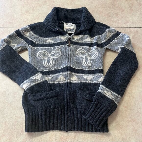 Aritzia TNA 100% Lambs Wool Sea To Sky Zip Up Knitted Cardigan Sweater - Picture 3 of 10